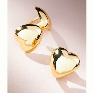NEW ~ Anthropologie Gold Puffed Heart Earrings
